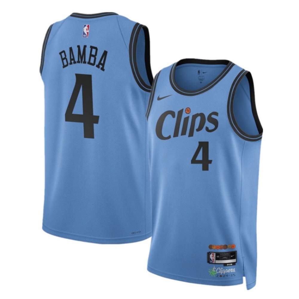 Men's Los Angeles Clippers #4 Mo Bamba Light Blue 2024/25 City Edition Stitched Jersey