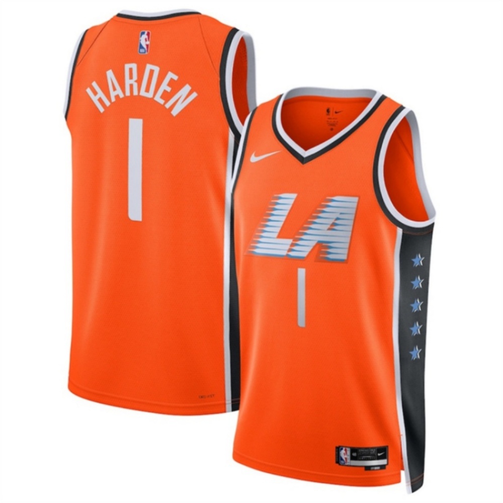 Men's Los Angeles Clippers #1 James Harden Orange 2025/26 City Edition Stitched Jersey