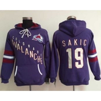Colorado Avalanche #19 Joe Sakic Purple Women's Old Time Heidi NHL Hoodie Colorado Avalanche #19 Joe Sakic Purple Women's Old Time Heidi NHL Hoodie