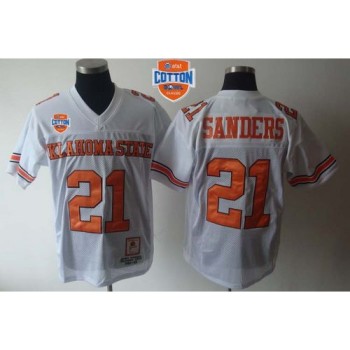Cowboys #21 Barry Sanders White Throwback 2014 Cotton Bowl Patch Stitched NCAA Jersey