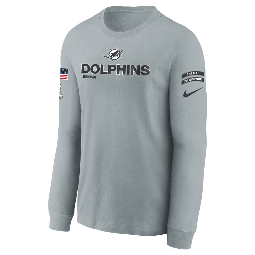 Youth Miami Dolphins Gray 2024 Salute To Service Long Sleeve T-Shirt