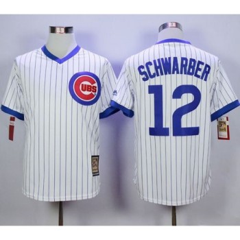 Cubs #12 Kyle Schwarber White Strip Home Cooperstown Stitched MLB Jersey