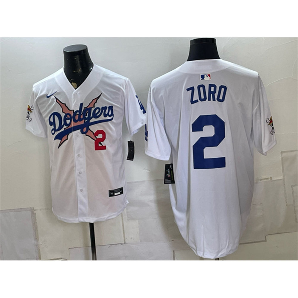 Youth Los Angeles Dodgers x One Piece #2 Zoro White Vapor Premier Limited Jersey Youth Los Angeles Dodgers x One Piece #2 Zoro White Vapor Premier Limited Jersey