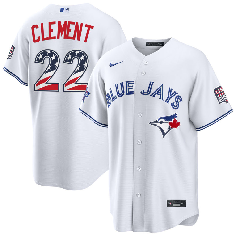 Youth Toronto Blue Jays #22 Ernie Clement Nike White 2026 All-Star Edition Stars & Stripes Stadium Jersey Youth Toronto Blue Jays #22 Ernie Clement Nike White 2026 All-Star Edition Stars & Stripes Stadium Jersey