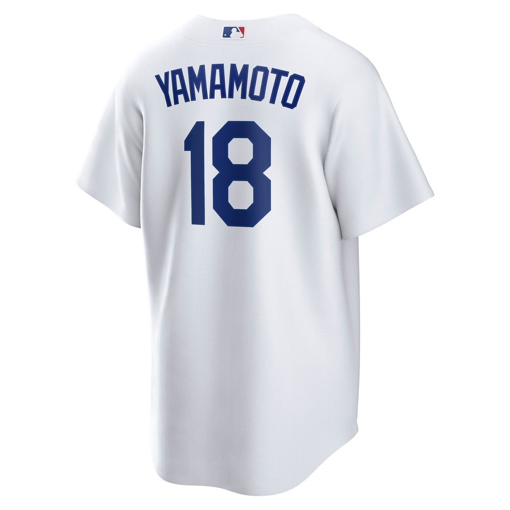 Men's Los Angeles Dodgers #18 Yoshinobu Yamamoto White 2024 World Series Home Replica Player Jersey
