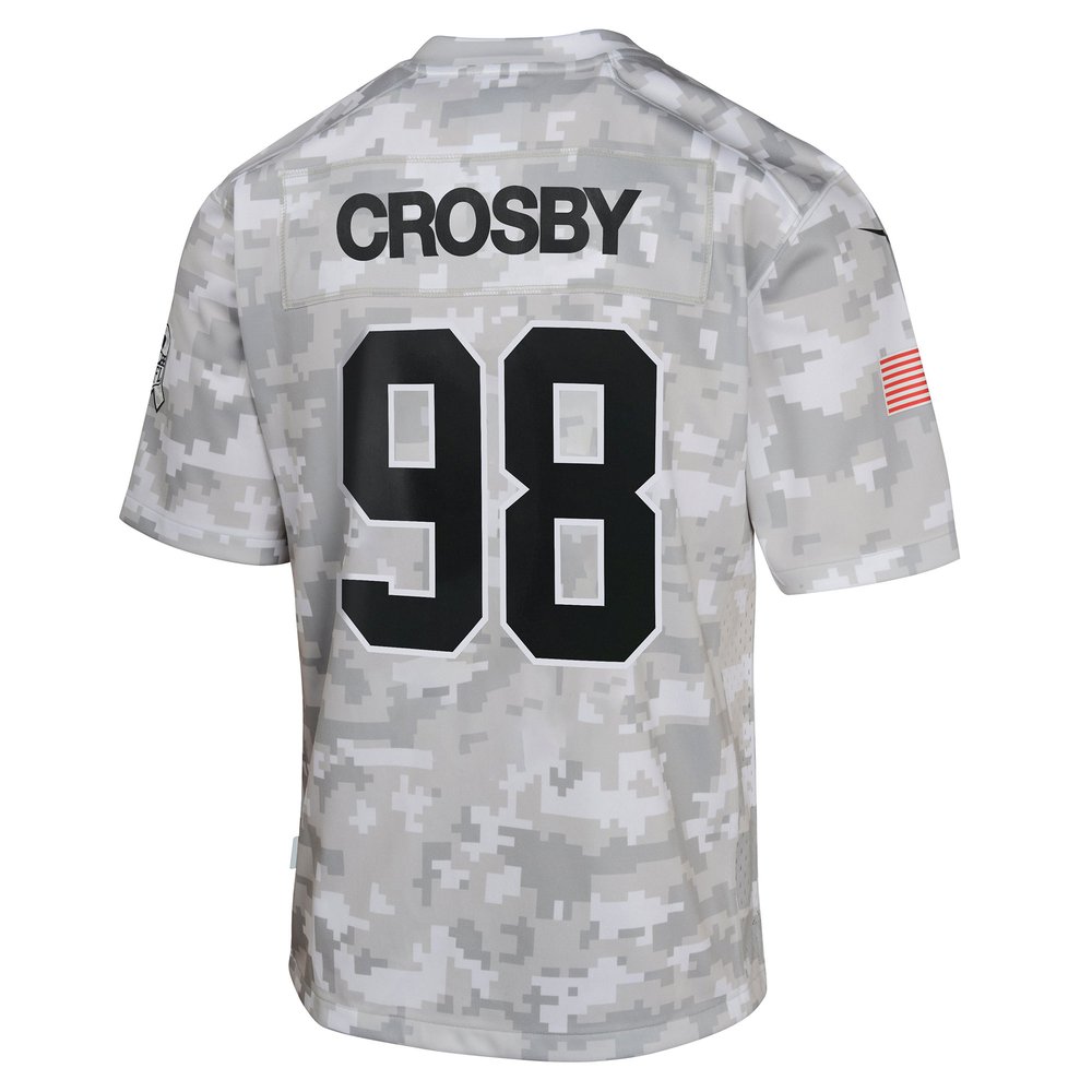 Youth Las Vegas Raiders Maxx Crosby Arctic Camo 2024 Salute to Service Game Jersey