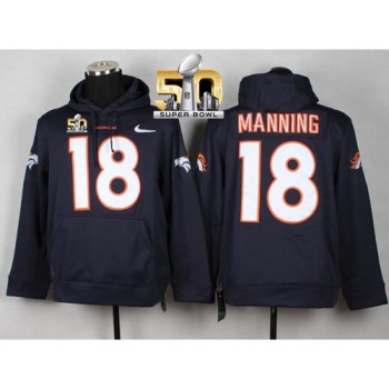 Denver Broncos #18 Peyton Manning Blue Super Bowl 50 Pullover Hoodie Denver Broncos #18 Peyton Manning Blue Super Bowl 50 Pullover Hoodie
