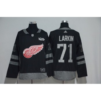 Detroit Red Wings #71 Dylan Larkin Black Men's 1917-2017 100th Anniversary Stitched NHL Jersey Detroit Red Wings #71 Dylan Larkin Black Men's 1917-2017 100th Anniversary Stitched NHL Jersey
