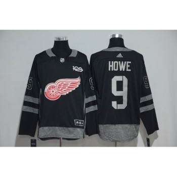 Detroit Red Wings #9 Gordie Howe Black Men's 1917-2017 100th Anniversary Stitched NHL Jersey Detroit Red Wings #9 Gordie Howe Black Men's 1917-2017 100th Anniversary Stitched NHL Jersey