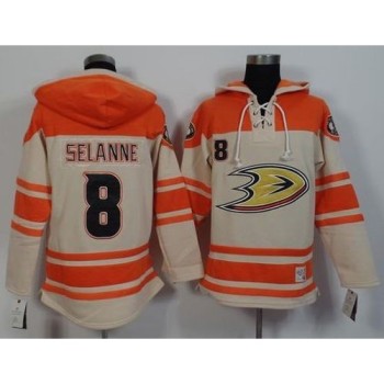 Ducks #8 Teemu Selanne Cream/Orange Sawyer Hooded Sweatshirt Stitched NHL Jersey Ducks #8 Teemu Selanne Cream/Orange Sawyer Hooded Sweatshirt Stitched NHL Jersey