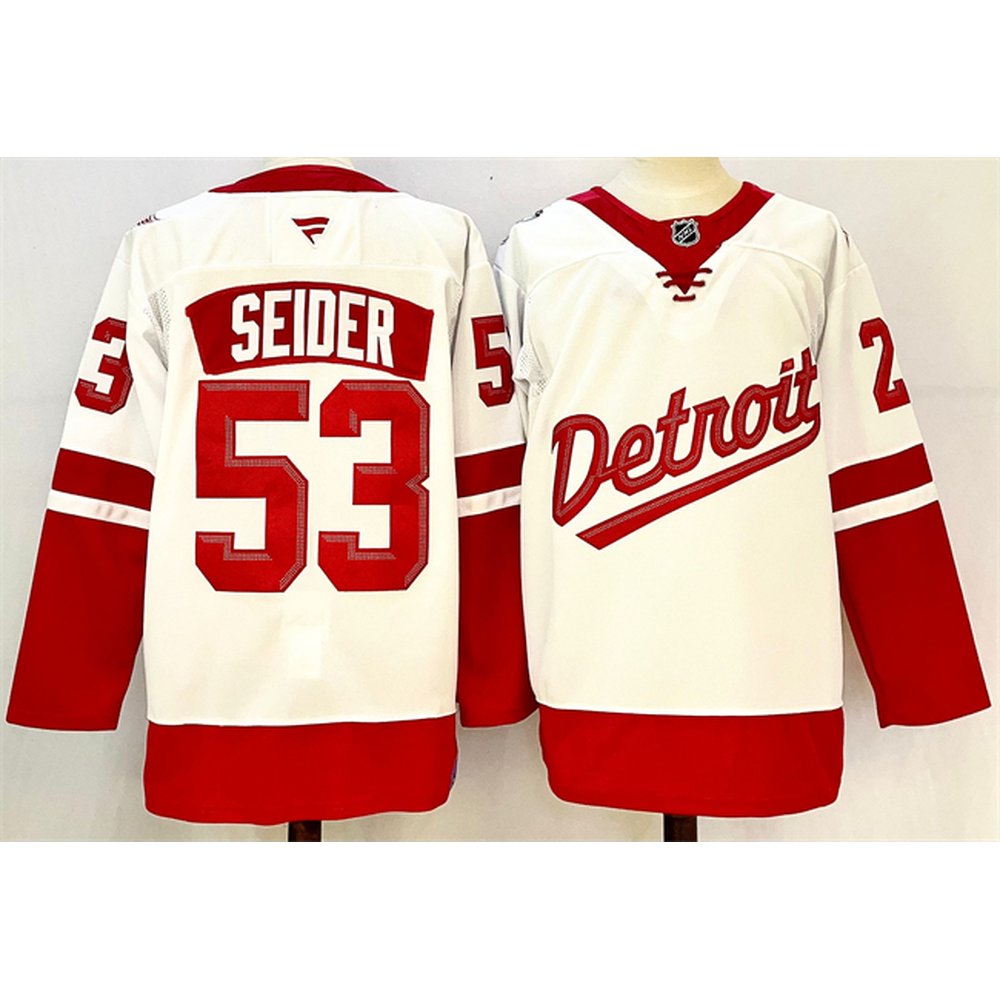 Youth Detroit Red Wings #53 Moritz Seider White/Red 2024-25 Stitched Jersey