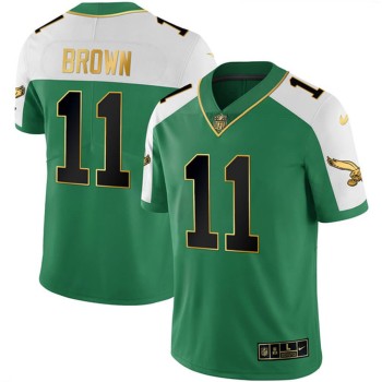 Men's Philadelphia Eagles #11 A.J. Brown Kelly Green Alternate Gold Vapor Limited Jersey Men's Philadelphia Eagles #11 A.J. Brown Kelly Green Alternate Gold Vapor Limited Jersey