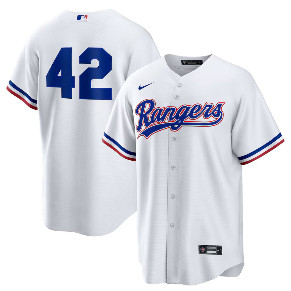 Men's Texas Rangers #42 Jackie Robinson Nike White Home 2025 Jackie Robinson Day Replica Jersey Men's Texas Rangers #42 Jackie Robinson Nike White Home 2025 Jackie Robinson Day Replica Jersey