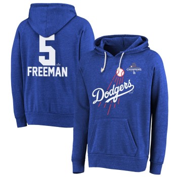 Men's Los Angeles Dodgers #5 Freddie Freeman Threads Royal 2024 World Series Champions Hoodie Men's Los Angeles Dodgers #5 Freddie Freeman Threads Royal 2024 World Series Champions Hoodie