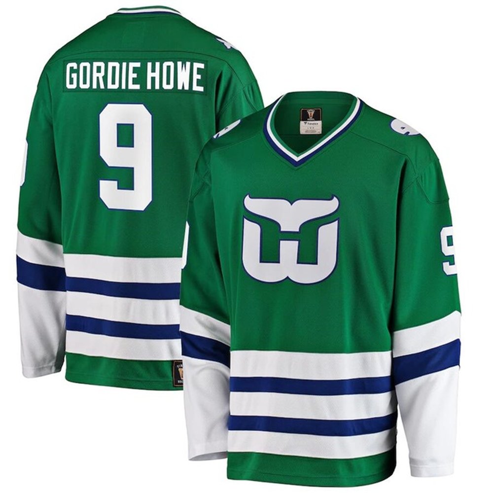 Men's Carolina Hurricanes Hartford Whalers #9 Gordie Howe Green Stitched Premium Jersey