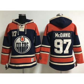 Edmonton Oilers #97 Connor McDavid Navy Blue Women's Old Time Lacer NHL Hoodie