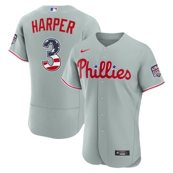 Youth Philadelphia Phillies #3 Bryce Harper Nike Gray USA 250 Fourth of July Road Authentic Jersey Youth Philadelphia Phillies #3 Bryce Harper Nike Gray USA 250 Fourth of July Road Authentic Jersey