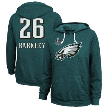 Women's Philadelphia Eagles #26 Saquon Barkley Threads Midnight Green Super Bowl LIX Champions Name & Number Tri-Blend Pullover Hoodie Women's Philadelphia Eagles #26 Saquon Barkley Threads Midnight Green Super Bowl LIX Champions Name & Number Tri-Blend Pullover Hoodie
