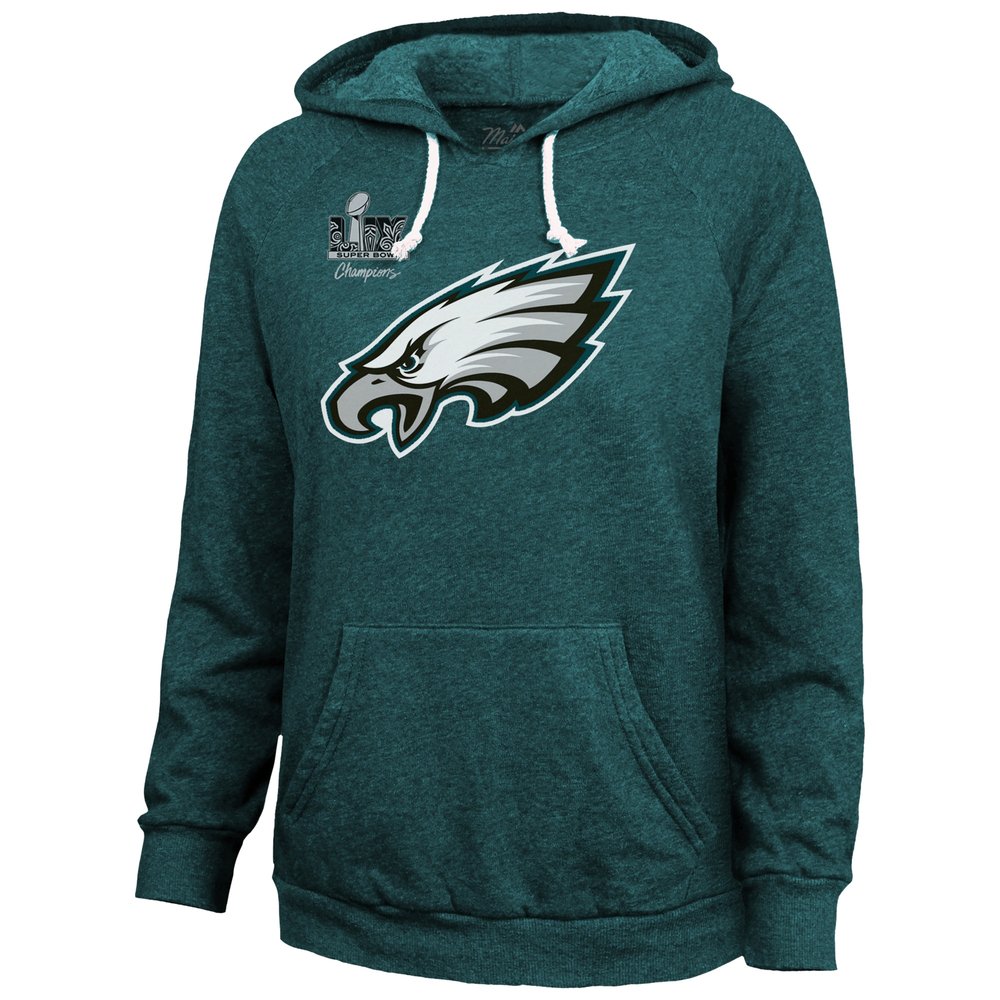 Women's Philadelphia Eagles #26 Saquon Barkley Threads Midnight Green Super Bowl LIX Champions Name & Number Tri-Blend Pullover Hoodie