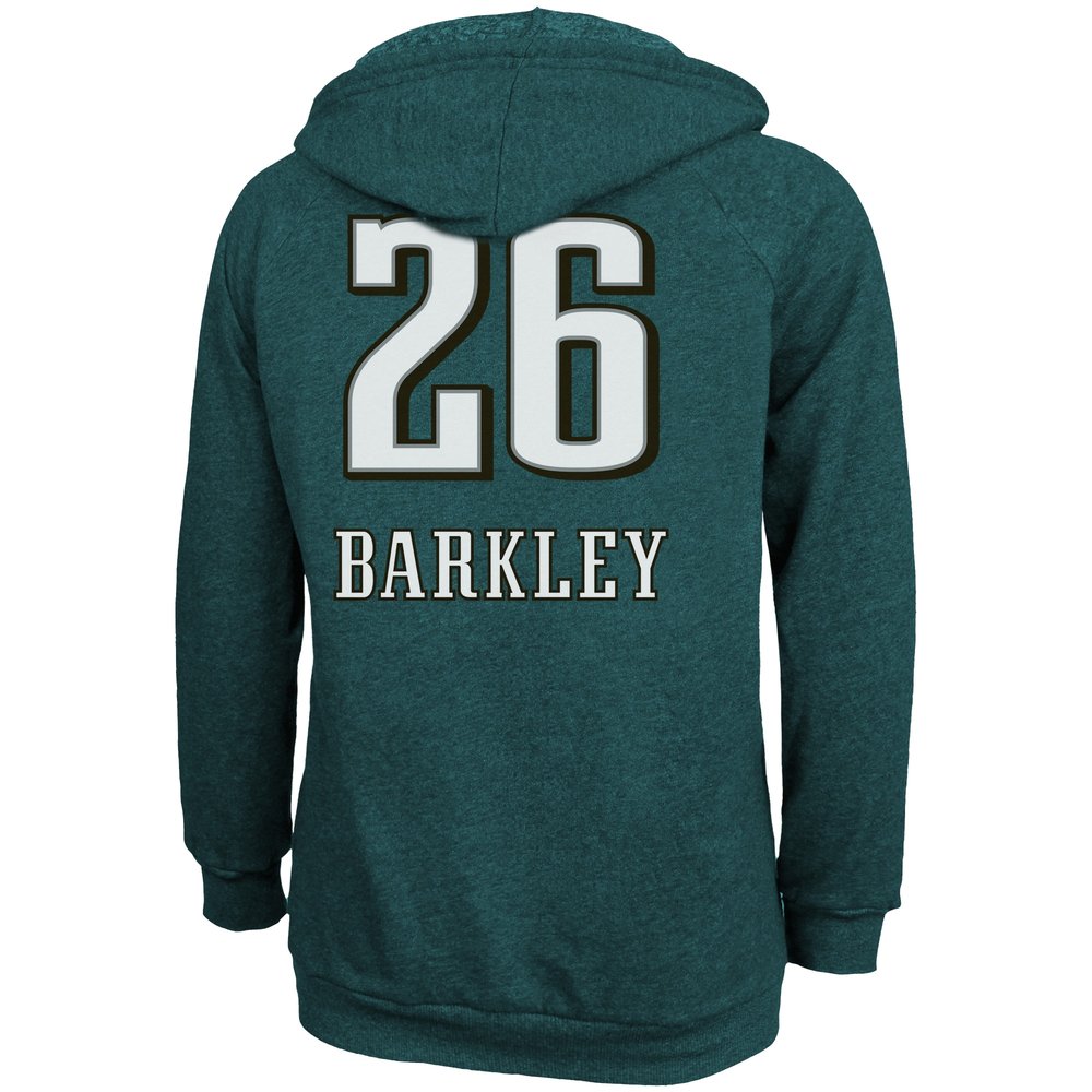 Women's Philadelphia Eagles #26 Saquon Barkley Threads Midnight Green Super Bowl LIX Champions Name & Number Tri-Blend Pullover Hoodie