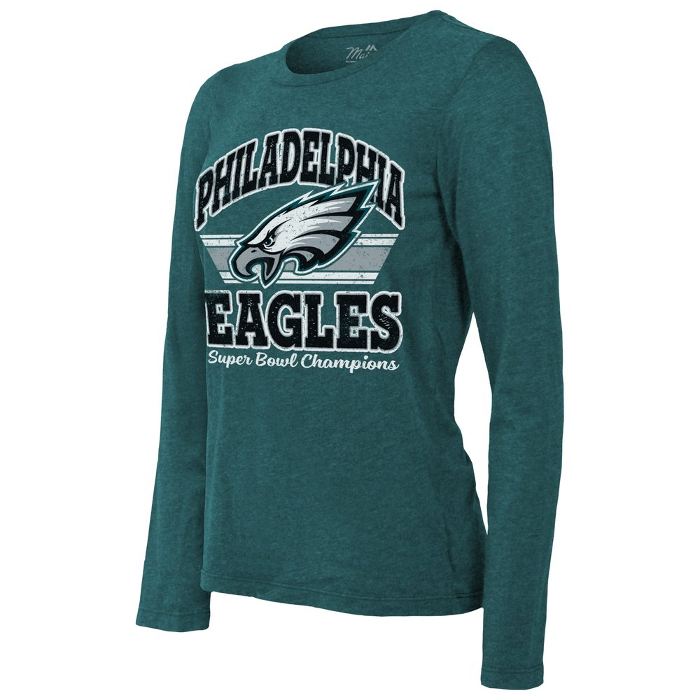 Women's Philadelphia Eagles Threads Midnight Green Super Bowl LIX Champions Coffin Corner Boyfriend Long Sleeve Tri-Blend T-Shirt Women's Philadelphia Eagles Threads Midnight Green Super Bowl LIX Champions Coffin Corner Boyfriend Long Sleeve Tri-Blend T-Shirt