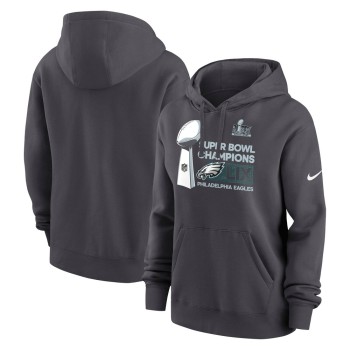 Women's Philadelphia Eagles  Anthracite Super Bowl LIX Champions Locker Room Trophy Collection Club Fleece Pullover Hoodie Women's Philadelphia Eagles  Anthracite Super Bowl LIX Champions Locker Room Trophy Collection Club Fleece Pullover Hoodie
