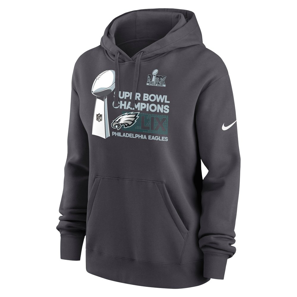 Women's Philadelphia Eagles Anthracite Super Bowl LIX Champions Locker Room Trophy Collection Club Fleece Pullover Hoodie Women's Philadelphia Eagles Anthracite Super Bowl LIX Champions Locker Room Trophy Collection Club Fleece Pullover Hoodie