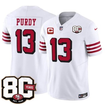 Men's San Francisco 49ers #13 Brock Purdy New White 2026 With 80th Anniversary & 4-Star C Patch Vapor F.U.S.E. Untouchabl Limited Jersey Men's San Francisco 49ers #13 Brock Purdy New White 2026 With 80th Anniversary & 4-Star C Patch Vapor F.U.S.E. Untouchabl Limited Jersey