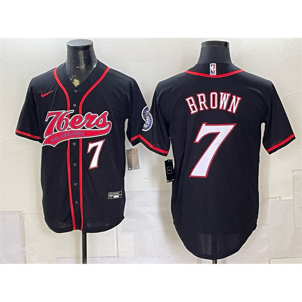 Men's Philadelphia 76ers #7 Jaylen Brown Black Cool Base Baseball Jersey Men's Philadelphia 76ers #7 Jaylen Brown Black Cool Base Baseball Jersey