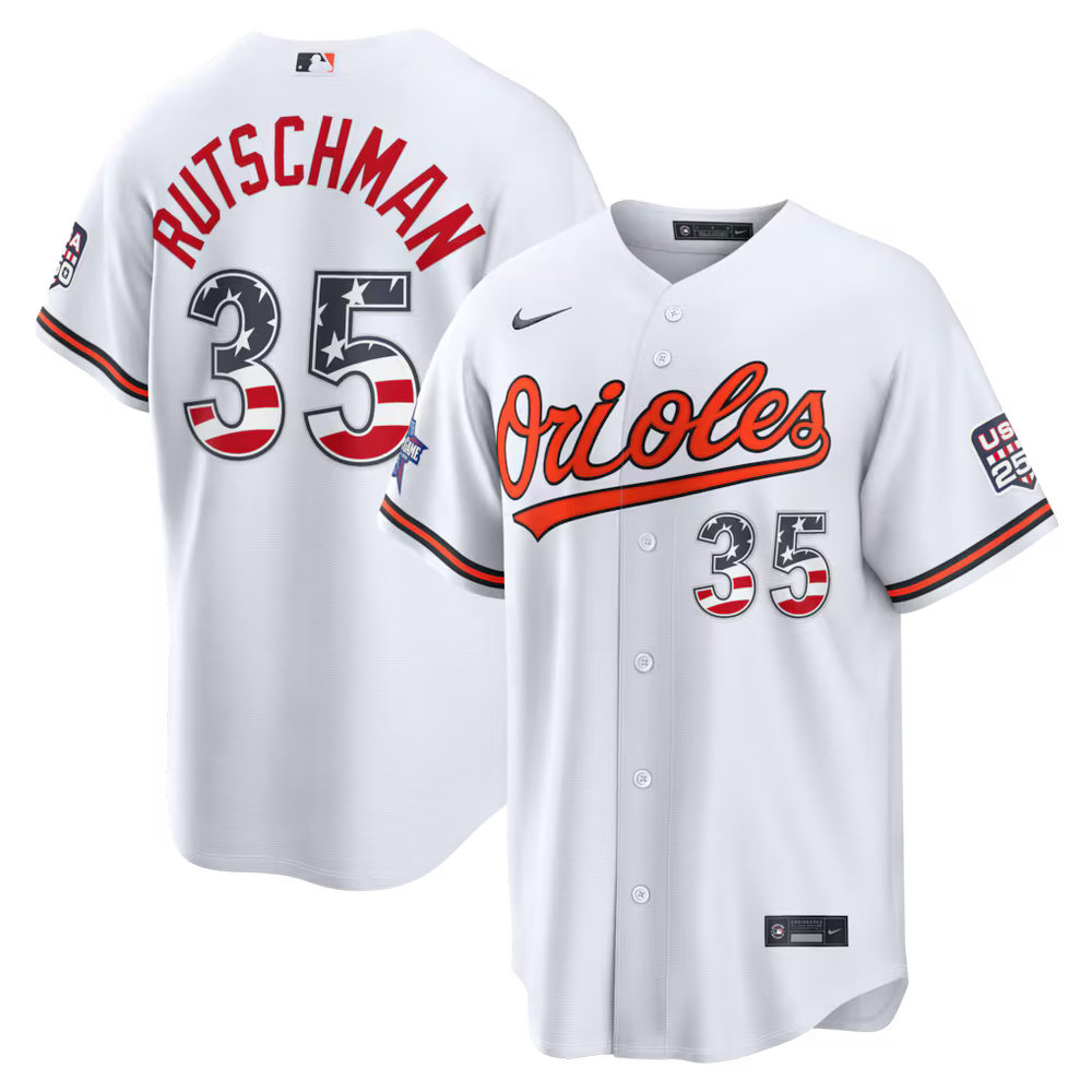 Men's Baltimore Orioles #35 Adley Rutschman Nike White 2026 All-Star Edition Stars & Stripes Stadium Jersey Men's Baltimore Orioles #35 Adley Rutschman Nike White 2026 All-Star Edition Stars & Stripes Stadium Jersey