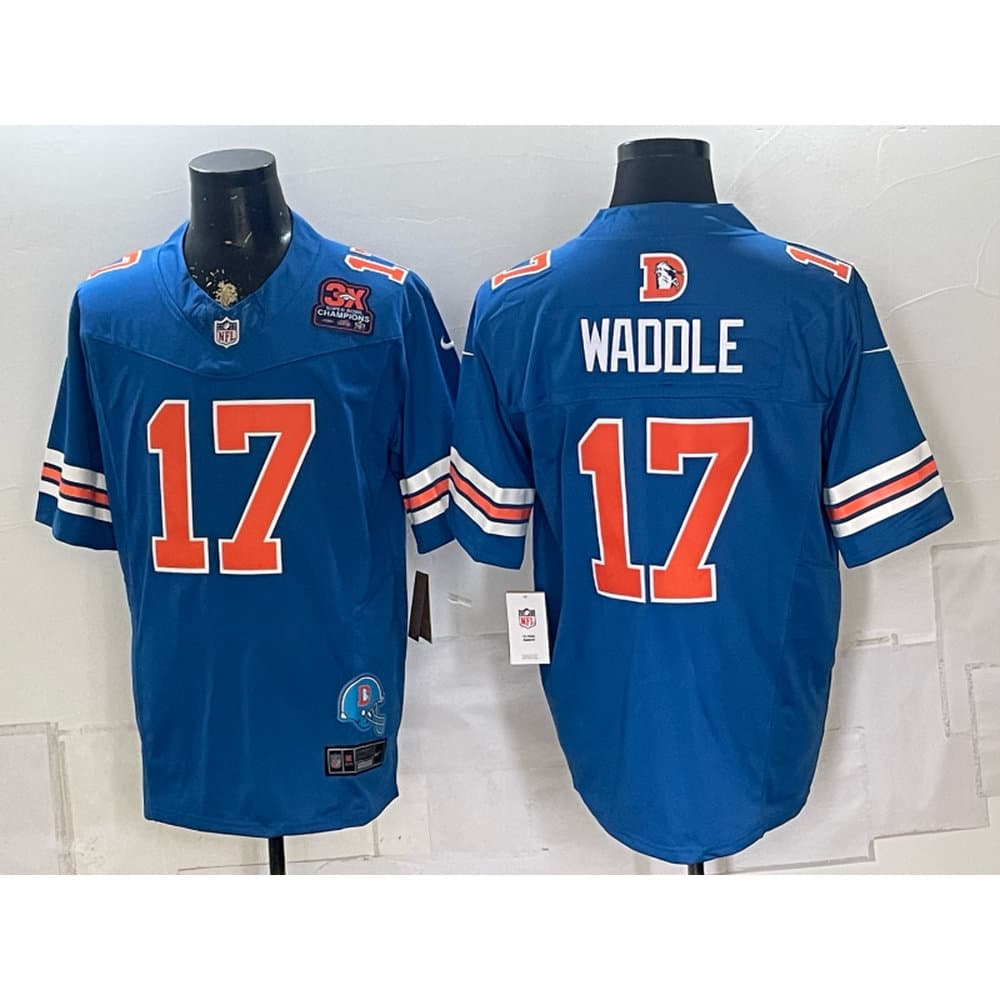 Men's Denver Broncos #17 Jaylen Waddle Royal Vapor F.U.S.E. Limited Jersey Men's Denver Broncos #17 Jaylen Waddle Royal Vapor F.U.S.E. Limited Jersey