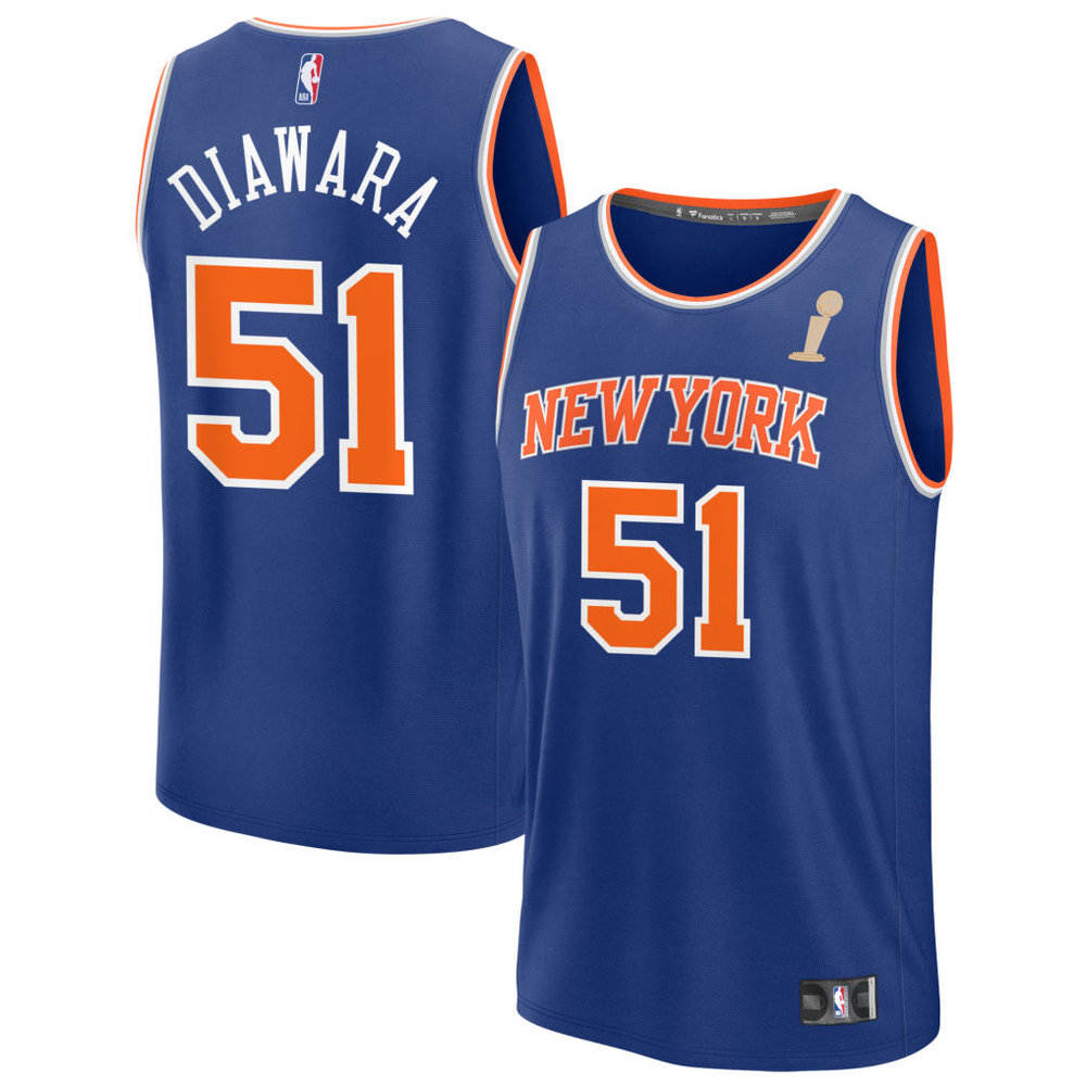 Men's New York Knicks #51 Mohamed Diawara Blue 2026 NBA Finals Champions Fast Break Icon Edition Jersey Men's New York Knicks #51 Mohamed Diawara Blue 2026 NBA Finals Champions Fast Break Icon Edition Jersey
