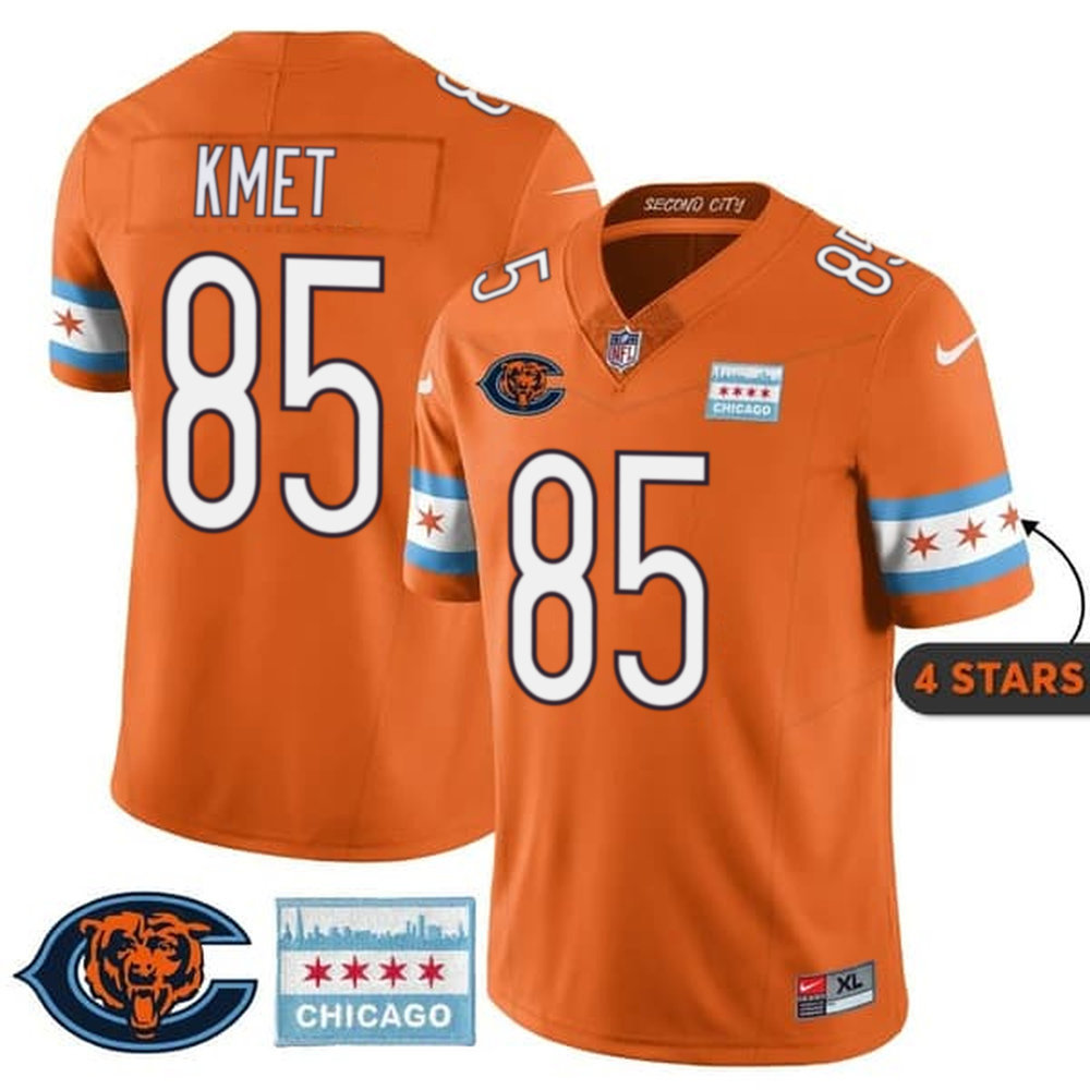 Men's Chicago Bears #85 Cole Kmet Orange City Edition With Chicago Flag Vapor F.U.S.E. Untouchable Limited Jersey