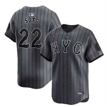 Men's New York Mets #22 Juan Soto Graphite 2024 City Connect Limited Stitched Baseball Jersey Men's New York Mets #22 Juan Soto Graphite 2024 City Connect Limited Stitched Baseball Jersey