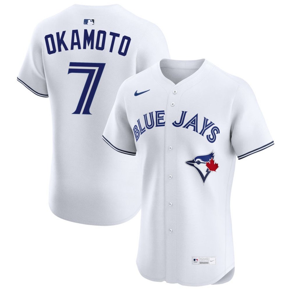 Men's Toronto Blue Jays #7 Kazuma Okamoto Nike White Home Replica Jersey Men's Toronto Blue Jays #7 Kazuma Okamoto Nike White Home Replica Jersey