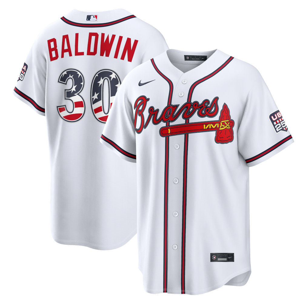 Youth Atlanta Braves #30 Drake Baldwin Nike White USA 250 Fourth of July Home Stadium Jersey Youth Atlanta Braves #30 Drake Baldwin Nike White USA 250 Fourth of July Home Stadium Jersey