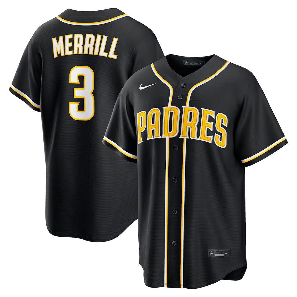Men's San Diego Padres #3 Jackson Merrill Fashion Replica Black Out Jersey Men's San Diego Padres #3 Jackson Merrill Fashion Replica Black Out Jersey
