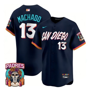 Men's San Diego Padres #13 Menny Machado Navy 2026 City Connect Stitched Jersey-Button Up Men's San Diego Padres #13 Menny Machado Navy 2026 City Connect Stitched Jersey-Button Up