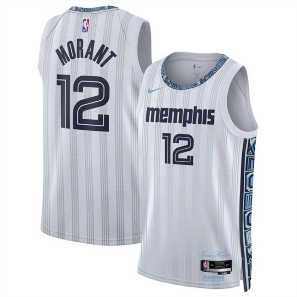 Men's Memphis Grizzlies #12 Ja Morant White 2025/26 City Edition Stitched Basketball Jersey