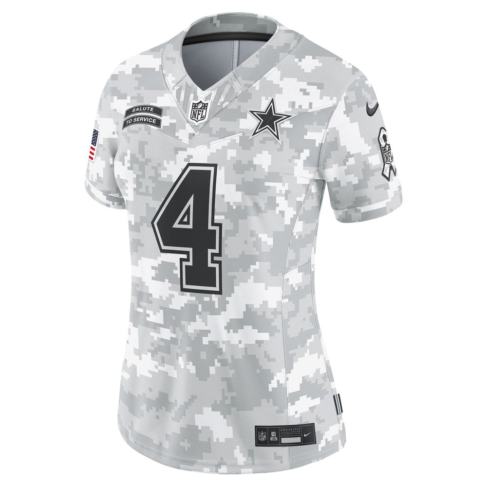 Women's Dallas Cowboys Dak Prescott Arctic Camo 2024 Salute to Service Limited Jersey