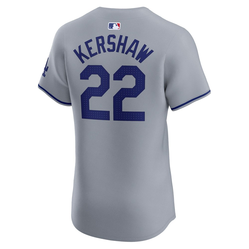 Men's Los Angeles Dodgers #22 Clayton Kershaw Gray 2024 World Series Road Elite Player Jersey