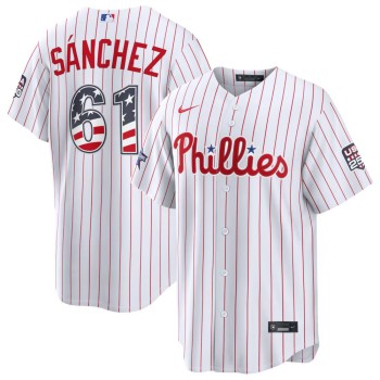 Men's Philadelphia Phillies #61 Cristopher Sanchez Nike White 2026 All-Star Edition Stars & Stripes Stadium Jersey Men's Philadelphia Phillies #61 Cristopher Sanchez Nike White 2026 All-Star Edition Stars & Stripes Stadium Jersey