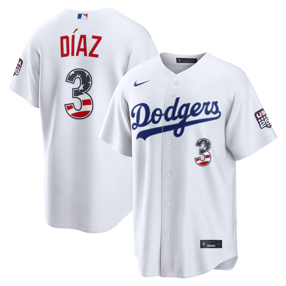 Youth Los Angeles Dodgers #3 Edwin Diaz Nike White USA 250 Fourth of July Home Stadium Jersey Youth Los Angeles Dodgers #3 Edwin Diaz Nike White USA 250 Fourth of July Home Stadium Jersey