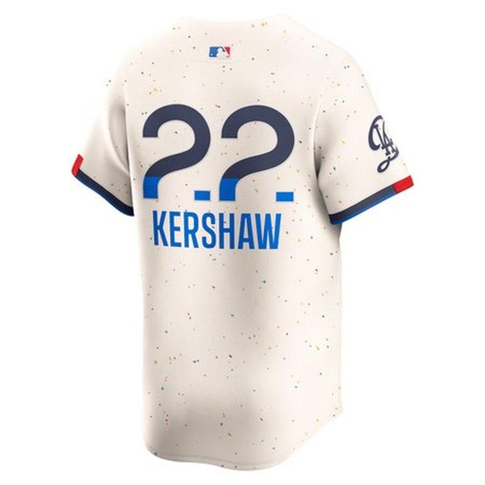 Men's Los Angeles Dodgers #22 Clayton Kershaw Cream 2024 City Connect Limited Player Jersey Men's Los Angeles Dodgers #22 Clayton Kershaw Cream 2024 City Connect Limited Player Jersey