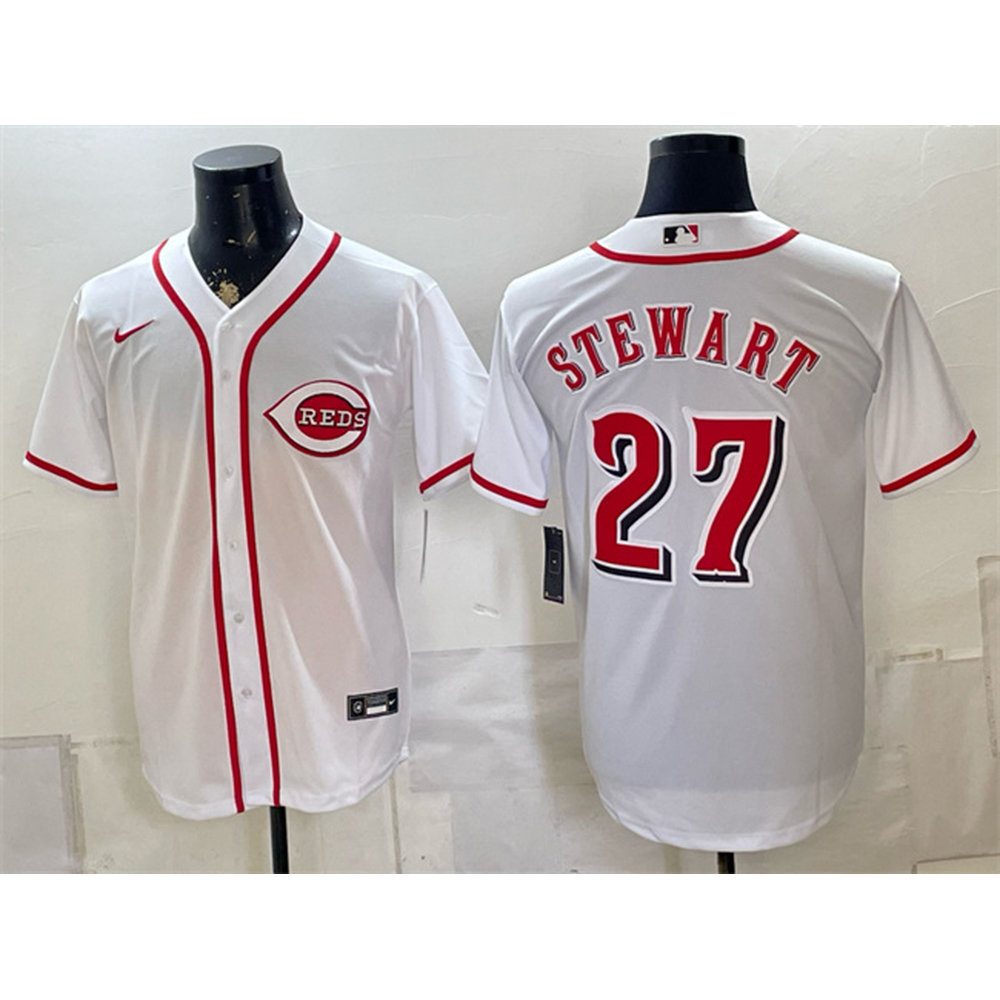 Men's Cincinnati Reds #27 Sal Stewart White Stitched Baseball Jersey Men's Cincinnati Reds #27 Sal Stewart White Stitched Baseball Jersey