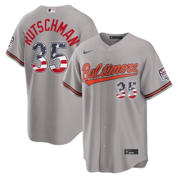 Men's Baltimore Orioles #35 Adley Rutschman Nike Gray USA 250 Fourth of July Road Stadium Jersey Men's Baltimore Orioles #35 Adley Rutschman Nike Gray USA 250 Fourth of July Road Stadium Jersey