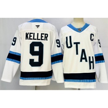 Men's Utah Mammoth #9 Clayton Keller White 2024-25 With C Patch Stitched Premium Jersey