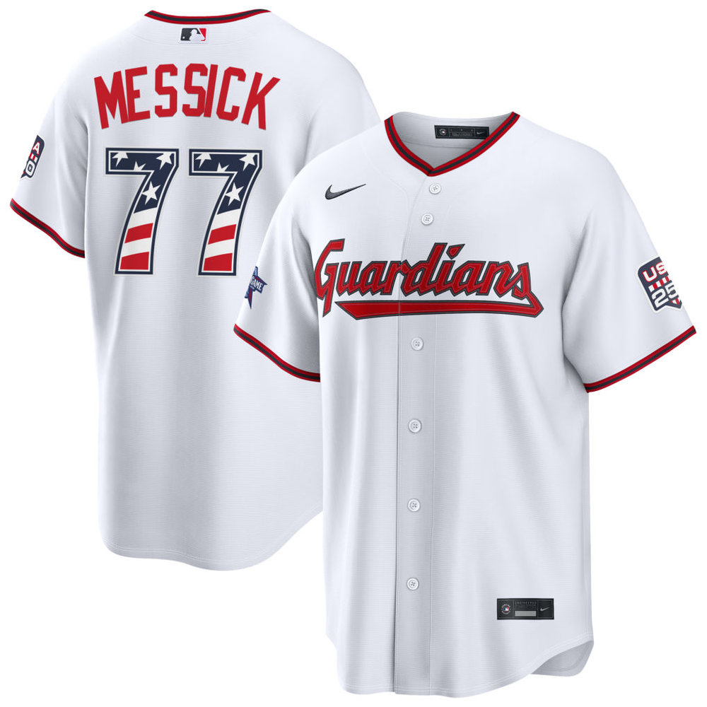 Men's Cleveland Guardians #77 Parker Messick Nike White 2026 All-Star Edition Stars & Stripes Stadium Jersey Men's Cleveland Guardians #77 Parker Messick Nike White 2026 All-Star Edition Stars & Stripes Stadium Jersey