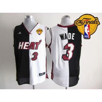 Heat #3 Dwyane Wade Black/White Split Fashion Finals Patch Stitched NBA Jersey Heat #3 Dwyane Wade Black/White Split Fashion Finals Patch Stitched NBA Jersey