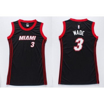 Heat #3 Dwyane Wade Black Women's Dress Stitched NBA Jersey